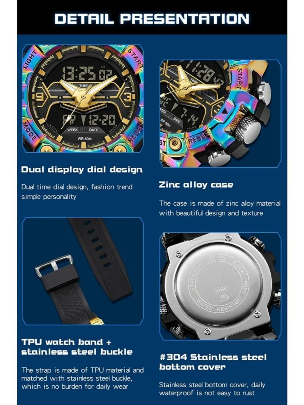Men's Multi Color Analog Cool Designer Hombres Unique Electronics Duty Watch